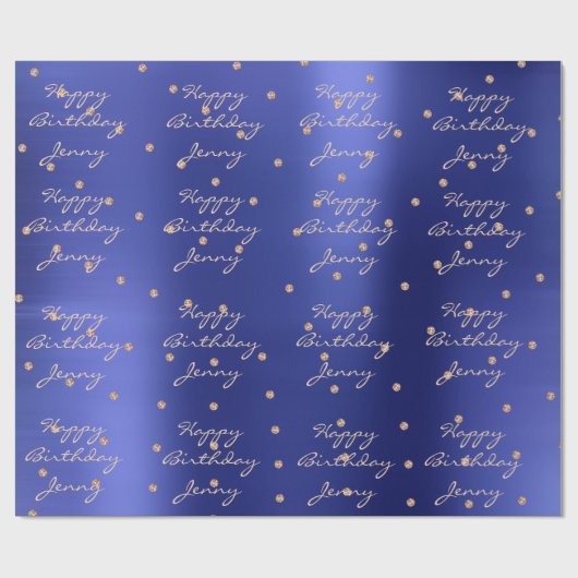Custom Blue Dots Rose Gold Crystal Swarovski Geschenkpapier (Flach)