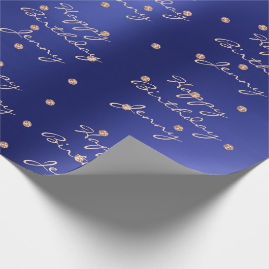 Custom Blue Dots Rose Gold Crystal Swarovski Geschenkpapier (Ecke)