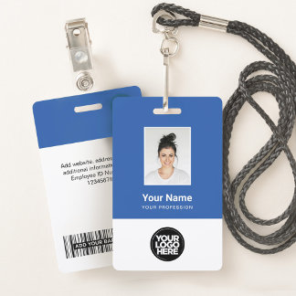 Custom Blue Employee Foto, Bar Code, Logo, Name Ausweis
