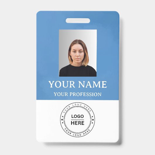 Custom Blue Employee Name Abzeichen mit Foto, Logo Ausweis (Vorderseite)