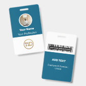 Custom Blue Employee Photo, Bar Code, Logo, Name B Ausweis (Front & Back)
