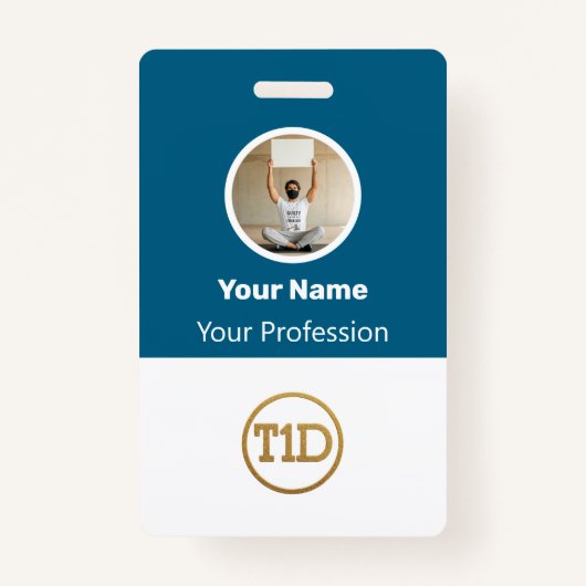 Custom Blue Employee Photo, Bar Code, Logo, Name B Ausweis (Vorderseite)