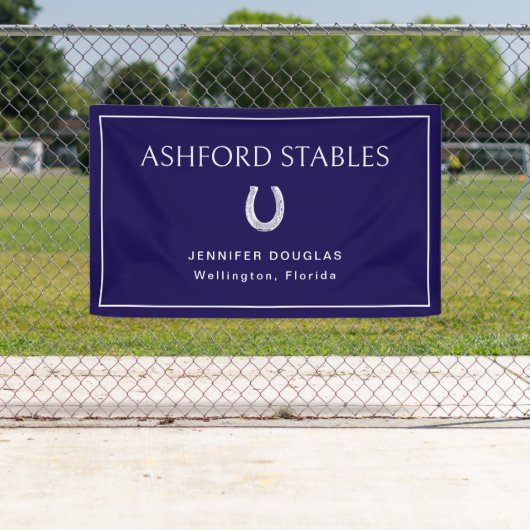 Custom Blue Equestrian Stall Horse Show Banner (Insitu)