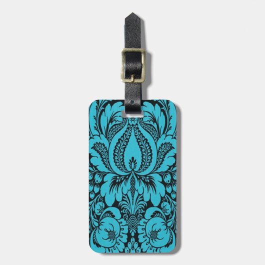 Custom Blue Fantasy Floral Luggage Tag Gepäckanhänger (Vorderseite vertikal)