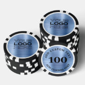 Custom Blue Faux Metal Business Logo 100 Numbered Pokerchips (Stapel)