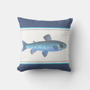 Custom Blue Fish Modern Coastavy Aquamarin Throw P Kissen