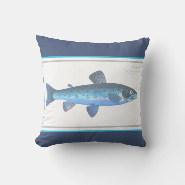 Custom Blue Fish Modern Coastavy Aquamarin Throw P Kissen (Vorderseite)