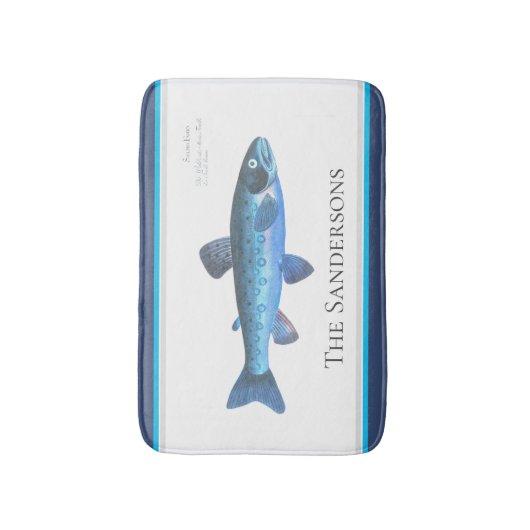 Custom Blue Fish Moderne Küstenschifffahrt Aquamar Badematte (Vorderseite Vertikal)