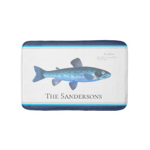 Custom Blue Fish Moderne Küstenschifffahrt Aquamar Badematte