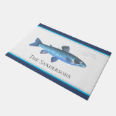 Custom Blue Fish Moderne Küstenschifffahrt Aquamar Fußmatte (Schrägansicht)