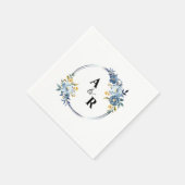 Custom Blue Floral Botanical Monogram Wedding Serviette (Ecke)