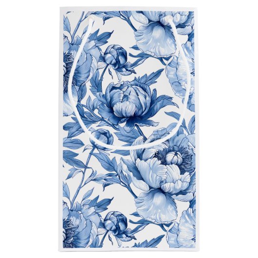 Custom Blue Floral Bridesmaid Peony Botanname Kleine Geschenktüte (Rückseite)