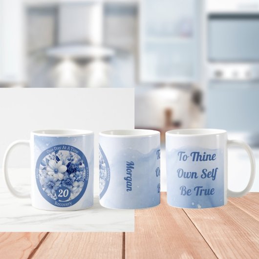 Custom Blue Floral Erholung Meilenstein Geschenk Kaffeetasse