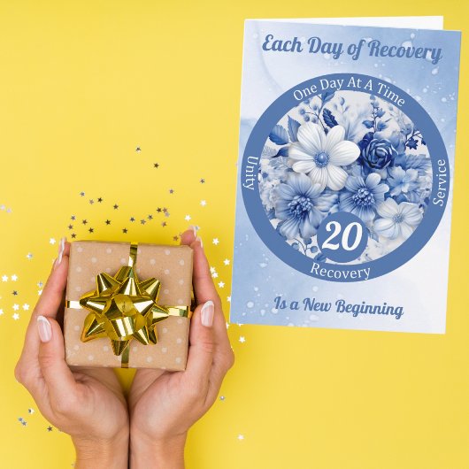 Custom Blue Floral Erholung Meilenstein Geschenk Karte