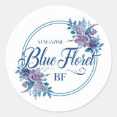 Custom Blue Floral Logo Sticker – Elegant Round  (Vorderseite)