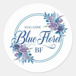 Custom Blue Floral Logo Sticker – Elegant Round 