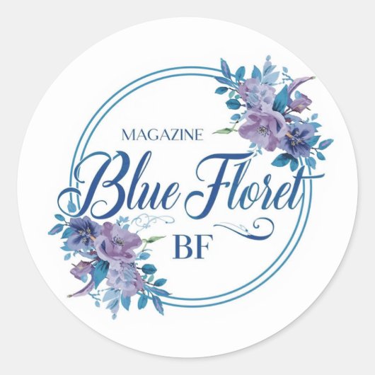 Custom Blue Floral Logo Sticker – Elegant Round  (Vorderseite)