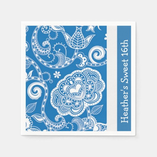 Custom Blue Floral Party Napkins Serviette (Vorderseite)
