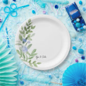 Custom Blue Floral Polterabend Plate Pappteller (Party)