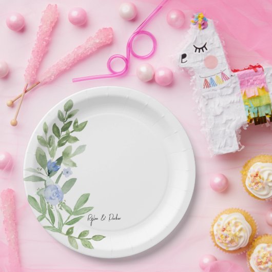 Custom Blue Floral Polterabend Plate Pappteller (Party)