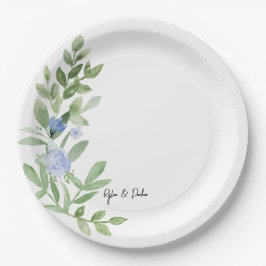 Custom Blue Floral Polterabend Plate Pappteller