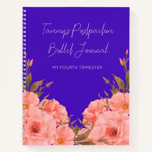 Custom Blue Floral Postpartum Journal For New Moms Notizblock (Vorderseite)