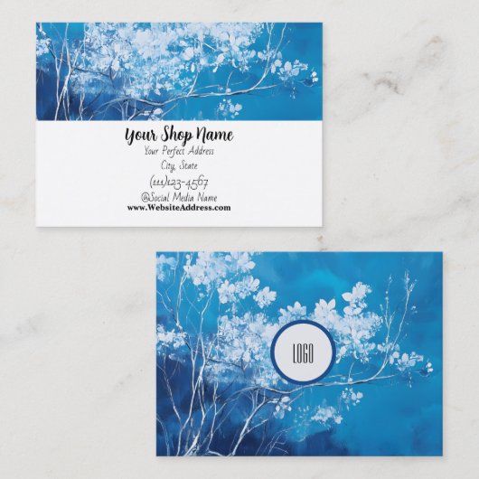 Custom Blue Floral Standard, 3,5" x 2,0" Business Visitenkarte (Vorne/Hinten)
