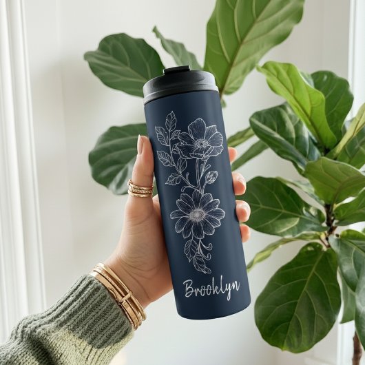 Custom Blue Floral Tumbler Gift for Bridesmaids Thermosbecher