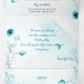 Custom Blue Floral Watercolor Einladung Hochzeit (Innenseite Mitte)