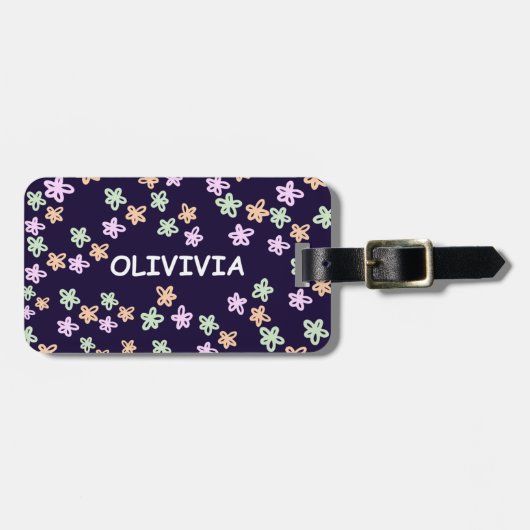 CUSTOM BLUE FLOWER PATTERN Luggage Tag Gepäckanhänger (Vorderseite horizontal)