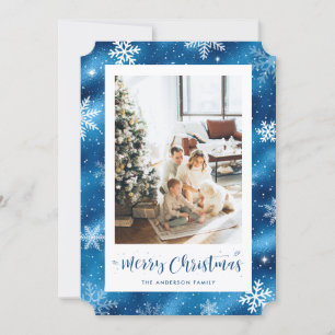 Custom Blue Foil Foto Frohe Weihnachtskarten Feiertagskarte