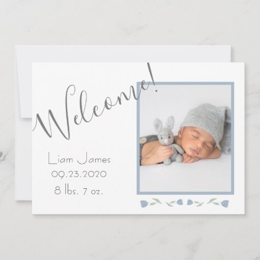 Custom Blue Foto Baby Boy Begrüßung Ankündigung (Vorderseite)