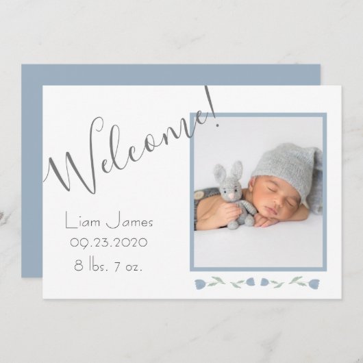 Custom Blue Foto Baby Boy Begrüßung Ankündigung (Vorne/Hinten)