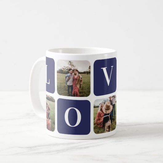 Custom Blue Foto Collage Family Liebe Tasse (Vorderseite Links)