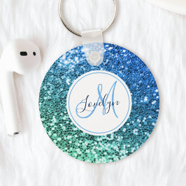 Custom Blue Glitzer Mermaid Mit Monogramm Name Schlüsselanhänger