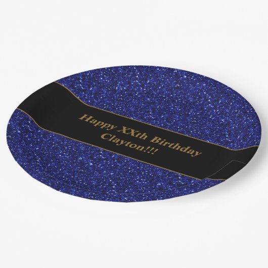 Custom Blue Glitzer mit Message Birthday Party Pappteller (Schrägansicht)
