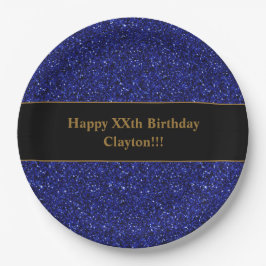 Custom Blue Glitzer mit Message Birthday Party Pappteller