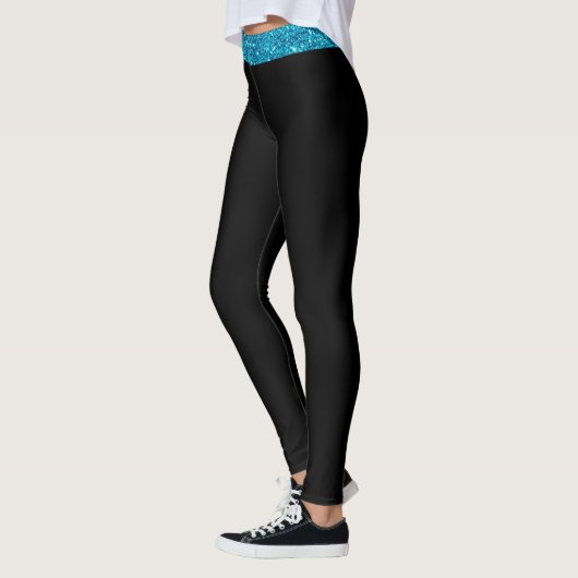 Custom Blue Glitzer Stripe Black Leggings Womens (Links)