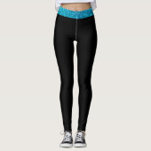 Custom Blue Glitzer Stripe Black Leggings Womens (Vorderseite)