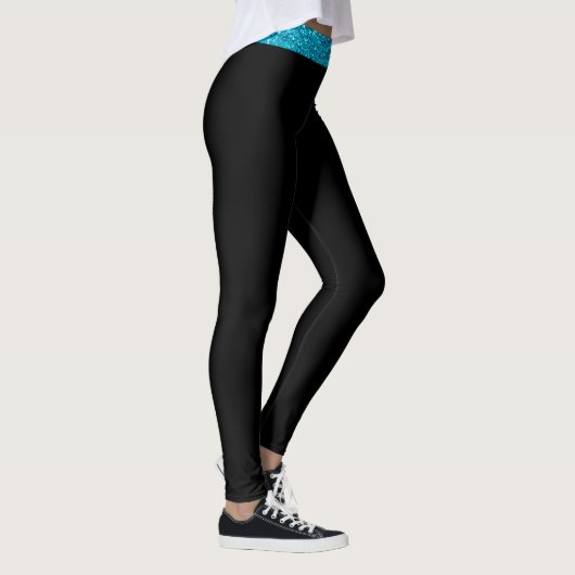 Custom Blue Glitzer Stripe Black Leggings Womens (Rechts)