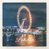 Custom Blue Gold City Night Travel London Glasuntersetzer (Vorderseite)