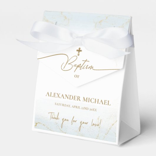 Custom Blue Gold Cross Danke Boy Baptisse Geschenkschachtel (Vorderseite)