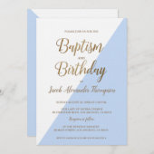 Custom Blue Gold Joint Taufen und Geburtstag Einladung (Vorne/Hinten)