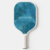 Custom Blue Gold Marmormuster Muster Pickleball Schläger (Rückseite)
