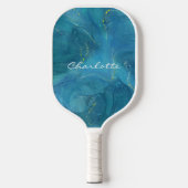 Custom Blue Gold Marmormuster Muster Pickleball Schläger (Vorderseite)