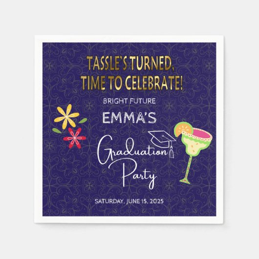 Custom Blue Gold Tasselߴ Turned Graduation Party Serviette (Vorderseite)