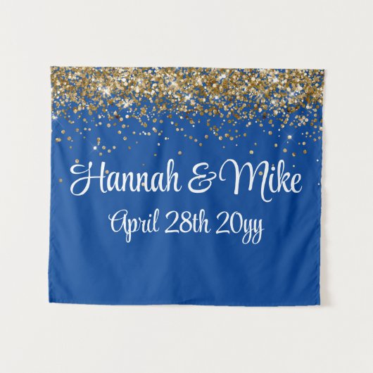 Custom Blue Gold Wedding Backdrop Foto Prop Wandteppich (Vorderseite (Horizontal))