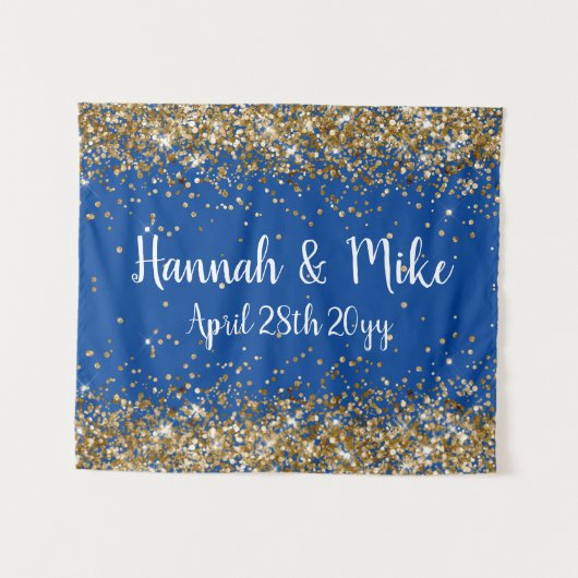 Custom Blue Gold Wedding Backdrop Foto Prop Wandteppich (Vorderseite (Horizontal))