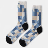Custom Blue Gray Tan Beige Geometric Muster Socken (Linkes Detail)