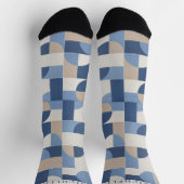 Custom Blue Gray Tan Beige Geometric Muster Socken (Oben)